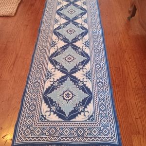 Royal Blue and White Ornate Design Runner Rug, Blanket, or decorative Tapestry